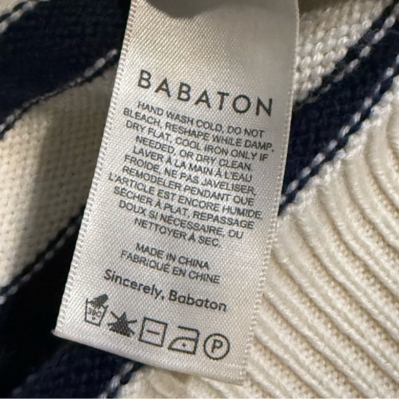 Babaton 2XS Cream and Navy Striped Merino Wool Sweater Preppy Quiet Luxury Soft - Picture 12 of 16